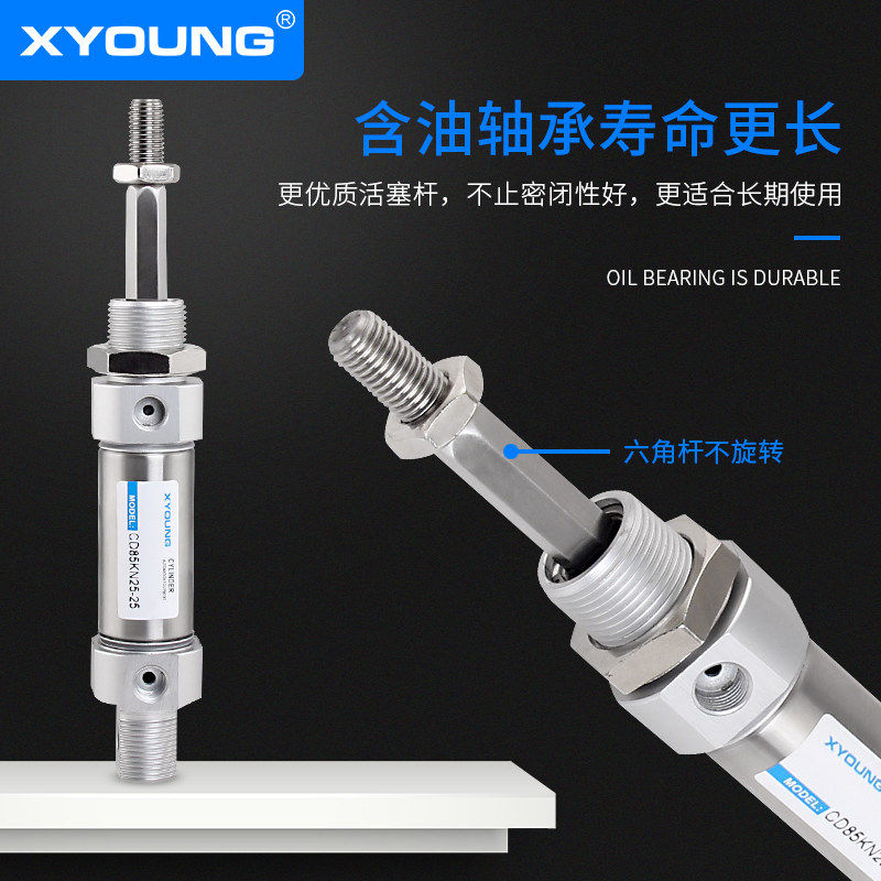 XYOUNG气动轴不旋转迷你气缸C85KN10-25六角活塞杆不锈钢迷你气缸