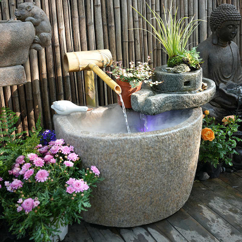 水磨坊中式户外院子造景鱼池庭院花园布置鱼缸流水摆件循环水景观