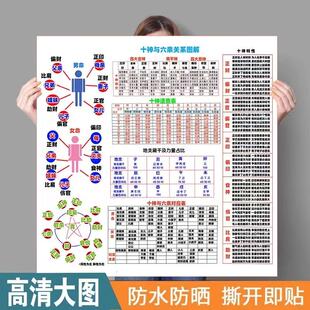 四柱十神天干地支级六亲关系图自学易学挂图收藏图
