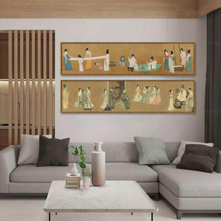 米亦堂x簪花仕女图 新中式唐代横幅仿古国画客厅餐厅卧室床头挂画