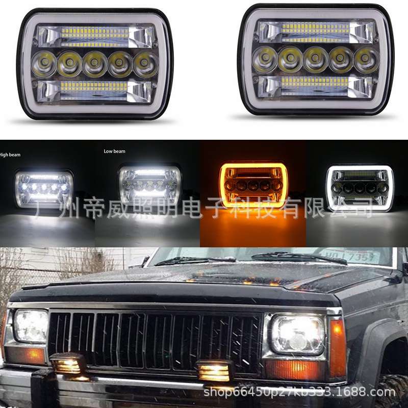 热销45w 5x7方形大灯DRL带光环天使眼适用于越野卡车牧马人YJ XJ