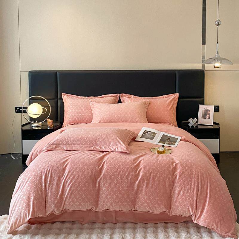 冬季牛奶绒保暖四件套加厚珊瑚绒被套轻奢双面加绒法兰绒床单床品