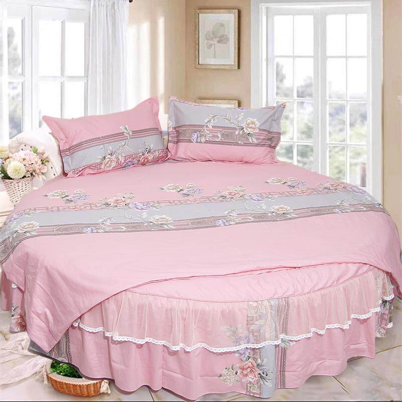 定做纯棉圆床床裙四件套床笠简约被套圆形全棉床单床罩韩式公主风