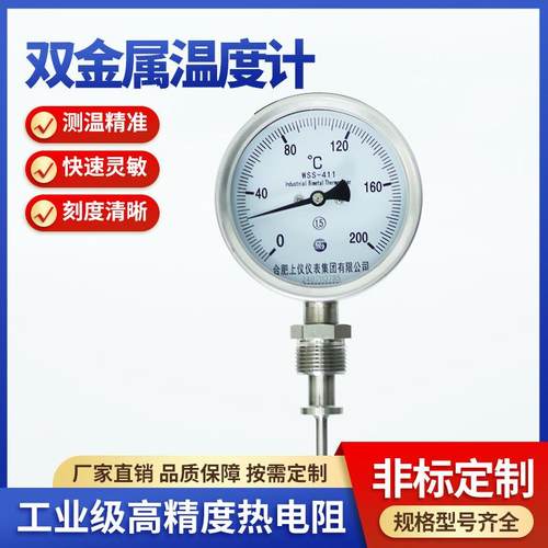 WSS-411双金属温度计0-300℃烤炉温度表工业级径向型合肥仪表