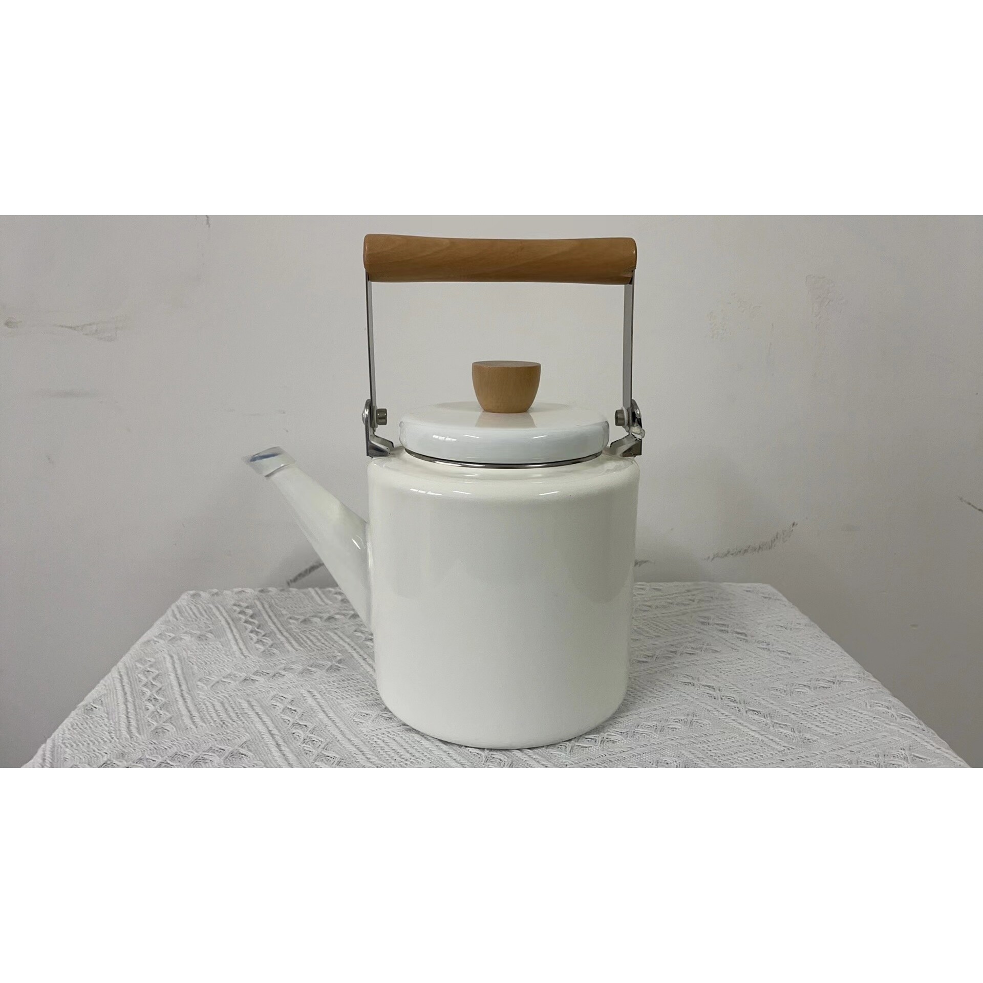 可定制搪瓷木柄提梁壶2L高直壶茶水开水壶围炉煮茶壶