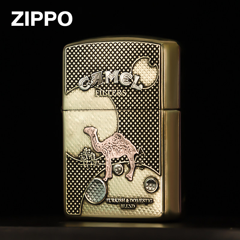 ZIPPO正品打火机骆驼铆钉紫铜镶嵌盔甲防风煤油打火机送男士礼物