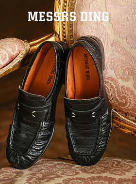 MD女鞋·阅川·黑色乐福鞋女英伦风小皮鞋一脚蹬平底单鞋复古褶皱