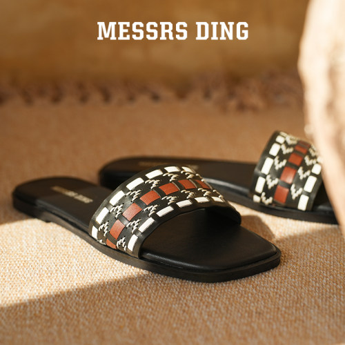 MESSRSDING真皮编织一字时装凉拖