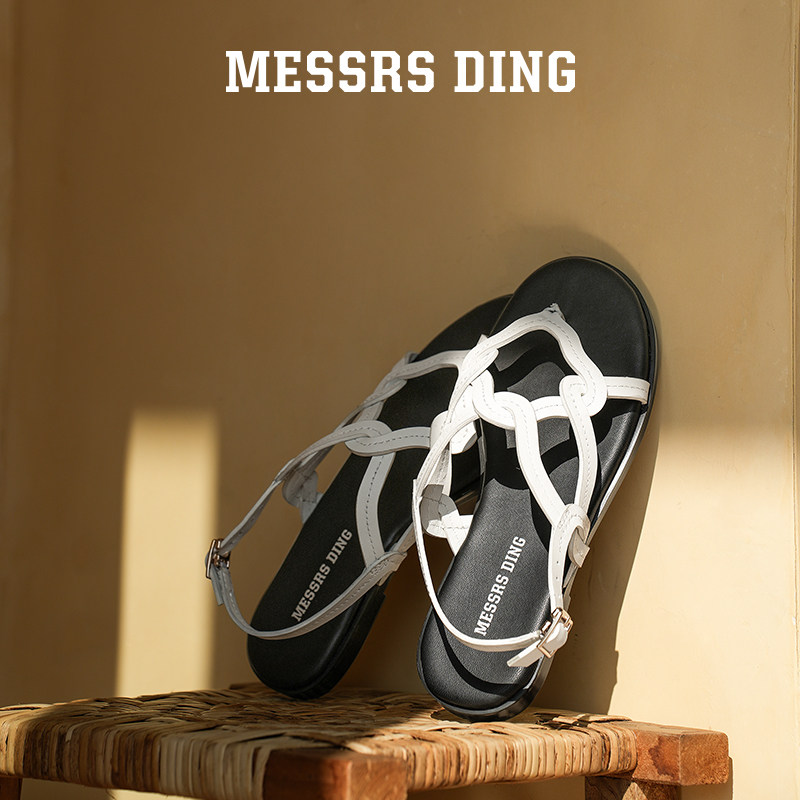 MESSRSDING平底复古编织罗马凉鞋图片