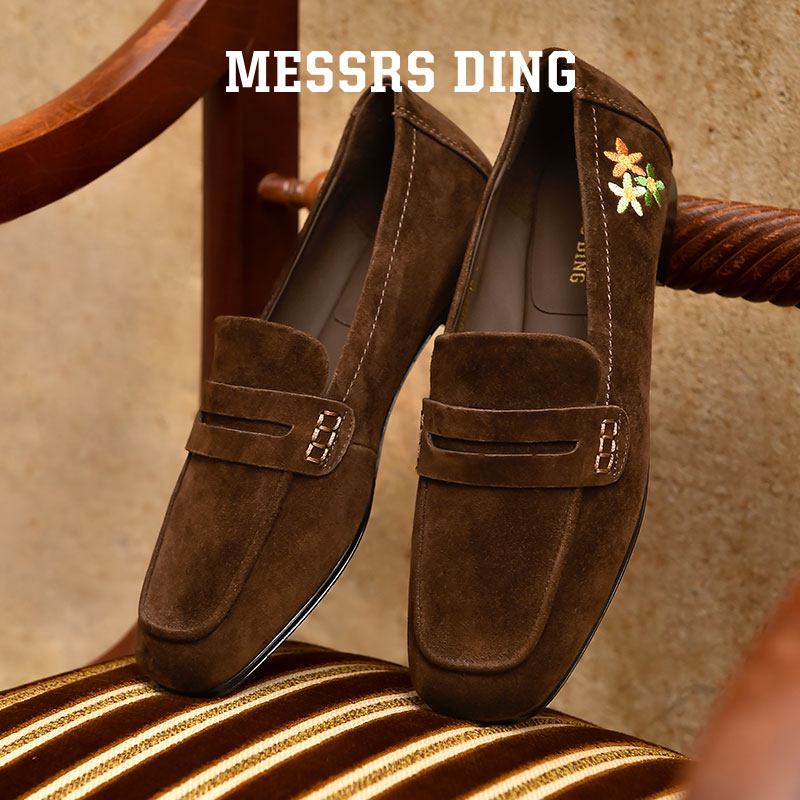 MD女鞋·绒花·粉色乐福鞋平底单鞋一脚蹬复古反绒皮鞋软底豆豆鞋,女鞋,乐福鞋（豆豆鞋）,淘宝优惠券,粉丝福利购,淘宝优惠卷