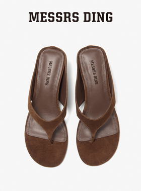 MD女鞋·喆壹·复古羊反绒人字拖夏季外穿凉鞋高跟鞋休闲时尚夹趾