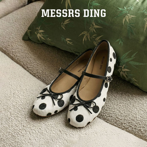 MESSRSDING复古波点玛丽珍鞋圆头