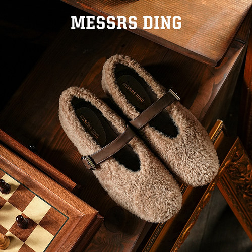 MESSRSDING法式加绒毛毛鞋女外穿