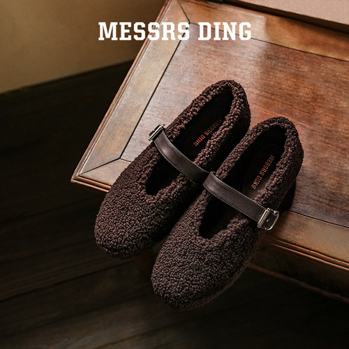 MESSRSDING法式加绒毛毛鞋女外穿