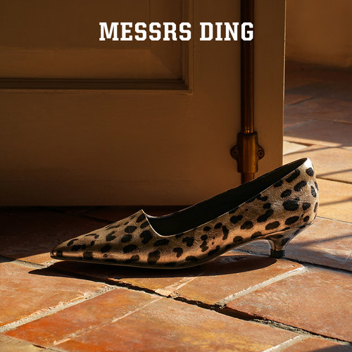 MD女鞋·漪澜·高跟豹纹胎牛皮粗跟尖头春夏浅口单鞋MESSRSDING
