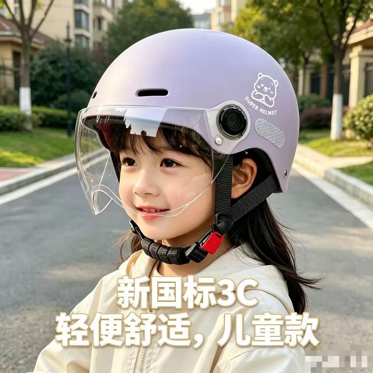 儿童3c认证电动车头盔女童夏季防晒小孩可爱半盔安全帽子骑行头盔