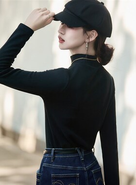 柒量一裁春秋新款黑色修身高领针织打底衫长袖小个子百搭内搭5404
