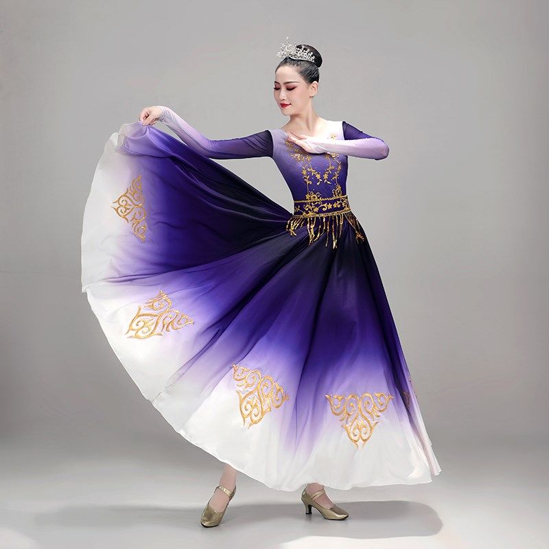 新款新疆维吾尔族舞蹈维族大摆裙民族舞台演出服艺考开场表演服装