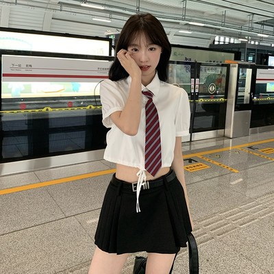 夏季学院风小个子短袖衬衫收腰显瘦波子汽水裙子套装东京岁时记jk