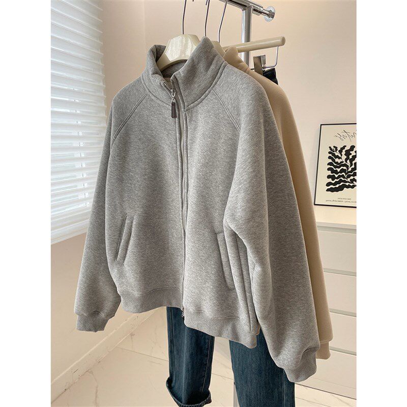 巨保暖加厚羊羔绒立领拉链卫衣女冬季加绒宽松百搭小个子开衫外套