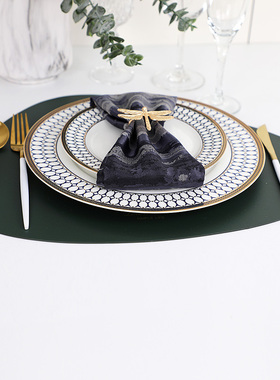 轻奢样板房间餐桌摆件北欧西餐盘刀叉套装 牛排餐巾软装饰品道具