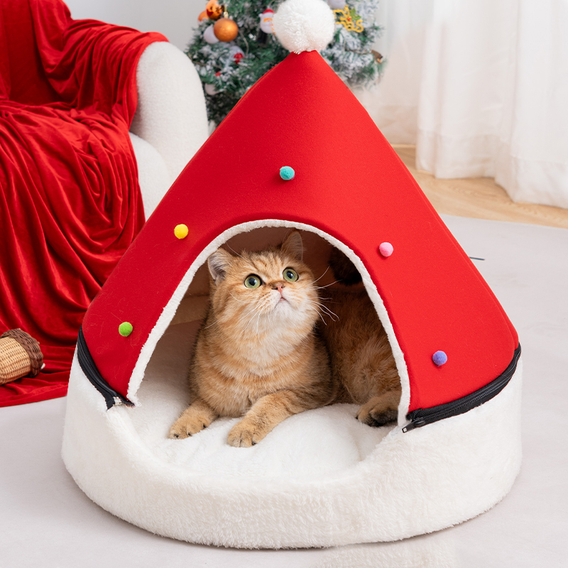 耶诞树猫窝冬季保暖可拆洗猫房子半封闭式猫咪四季通用猫咪宠物窝