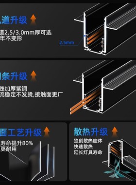 磁吸轨道3.0加厚嵌入式led照明卧室无主灯客餐厅预埋开槽紫铜轨道