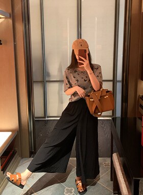 NAZ那子大码2024夏季新款凉凉垂感阔腿九分裙裤胖mm薄款直筒裤女