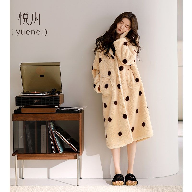 悦内睡袍女睡衣睡裙秋冬季冬款珊瑚绒加厚加绒加长款大码两件套装,女士内衣/男士内衣/家居服,睡袍/浴袍,淘宝优惠券,粉丝福利购,淘宝优惠卷