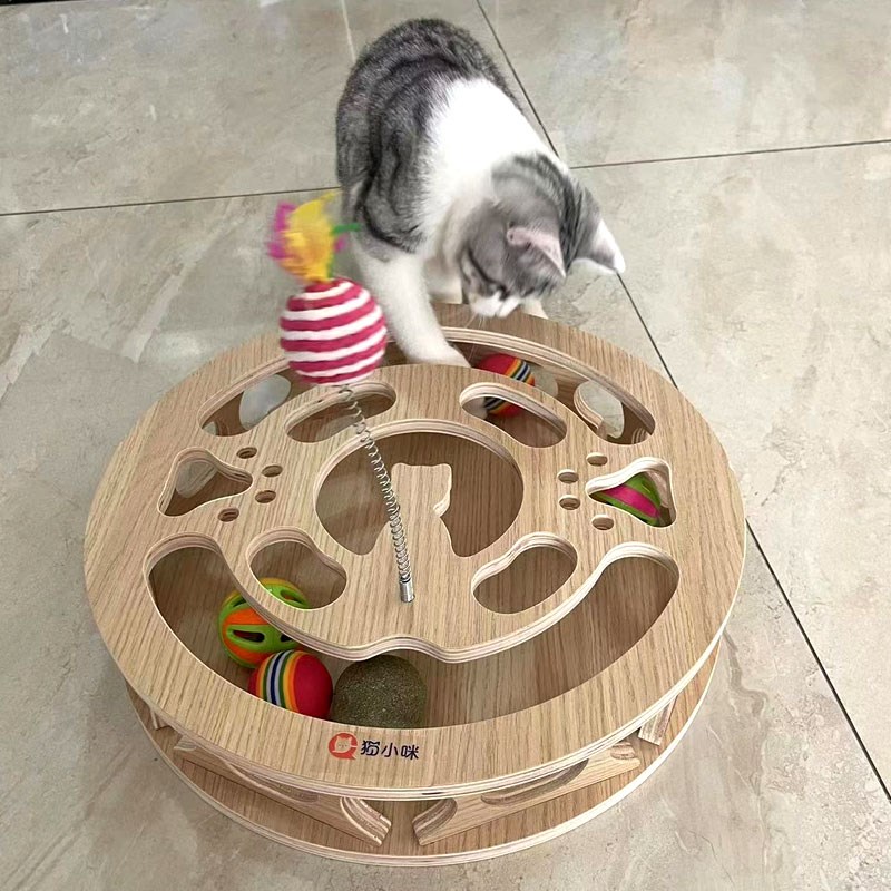 猫小咪猫玩具实木迷宫盒逗猫薄荷球益智游戏互动玩具自嗨解闷神器