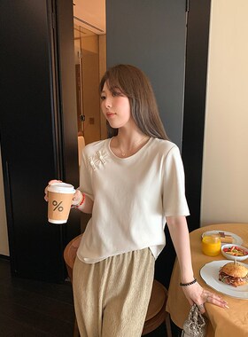 NAZ那子大码2024夏装新款设计感国风盘扣上衣胖mm短袖休闲复古T恤