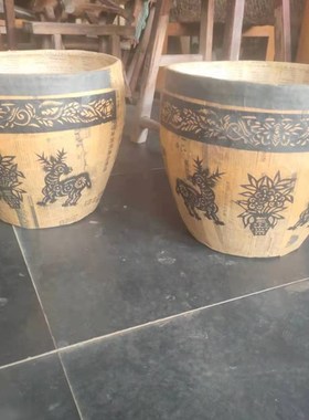 民俗老物件怀旧老米斗 剪纸贴画老式纸桶 收藏杂项农家院复古装饰