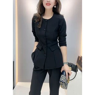 时尚开衫上衣外套小脚裤两件套女2025春季新款法式高级感职业套装