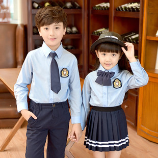 幼儿园园服白色春秋季套装男女童长袖衬衫学院风中小学生校服班服