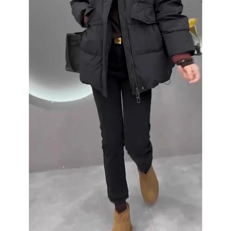 大码胖mm高腰黑色烟管牛仔裤子女春秋新款加绒弹力显瘦九分直筒裤