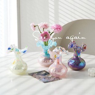 芬顿创意琉璃花瓶轻奢高级感玻璃插花客厅餐桌迷你装 法式 饰小摆件