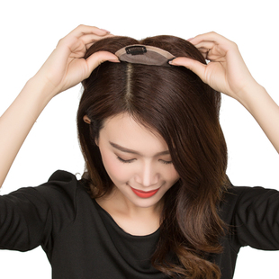 假发女真发刘海假发片头顶补发片女士真发补发块遮盖白发长发稀疏