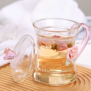 玻璃杯带盖过滤花茶杯办公室家用泡茶杯子耐热透明水杯女高颜值