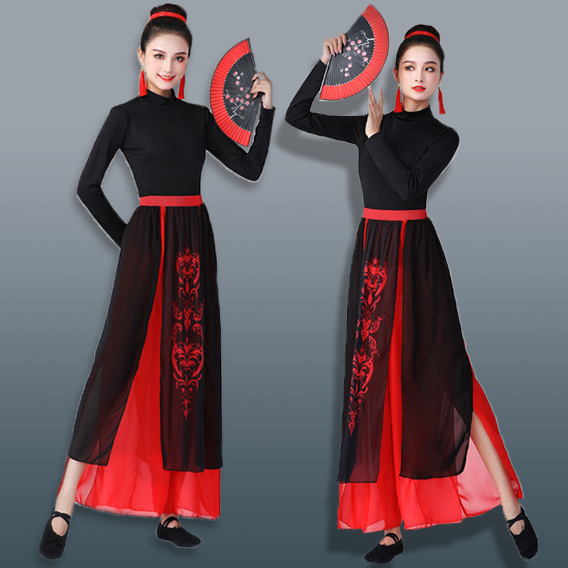 古典国潮中国风演出服扇子舞汉服表演服黑红雪龙吟芒种少年志功夫
