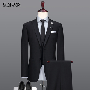 商务职业上班婚礼正装 西服套装 男新郎结婚礼服修身 西装 黑色 男士