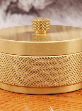 黄铜车载烟灰缸网纹格装饰团购送礼高端家居桌面金属摆件带盖烟缸