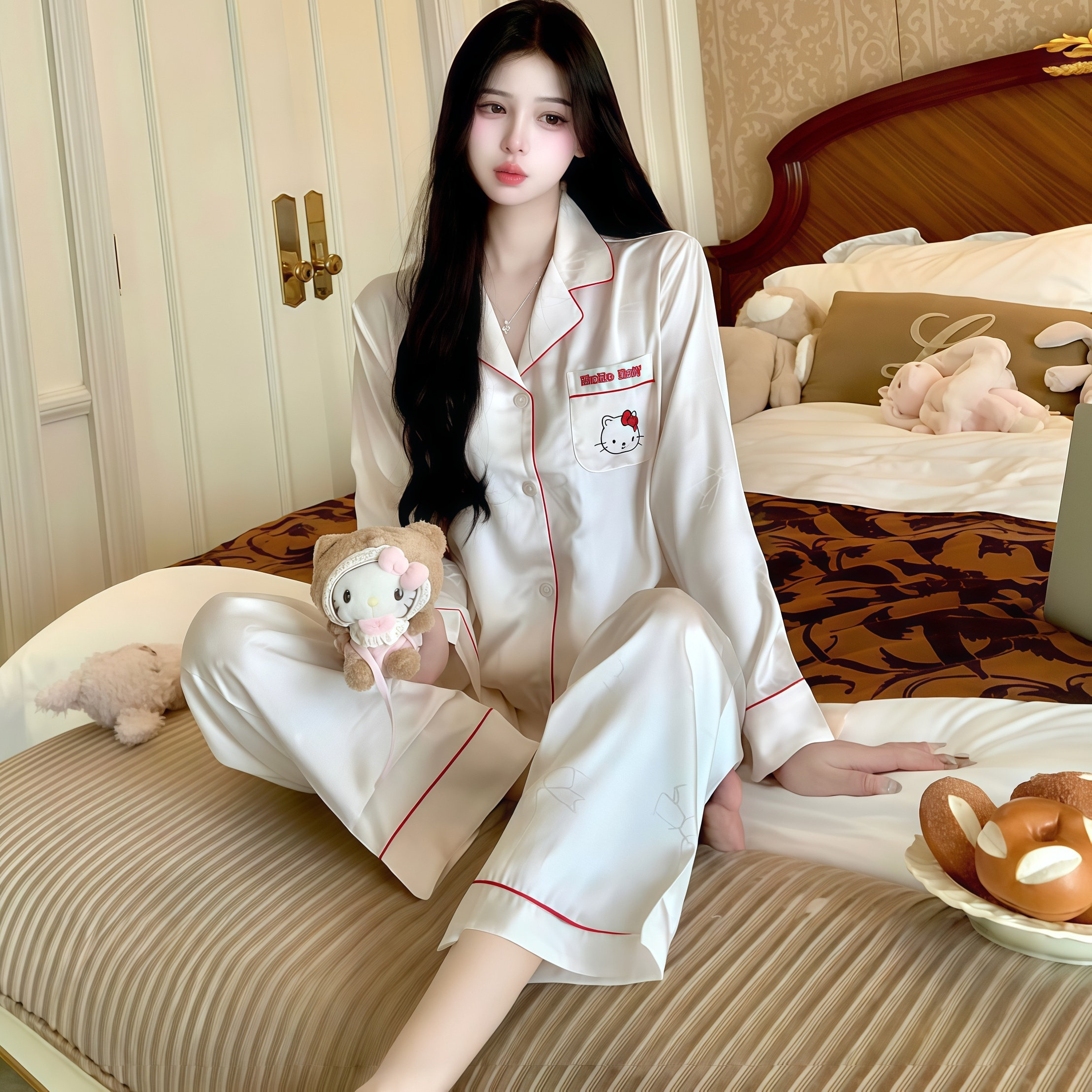 甜美KT印花真丝睡衣礼盒装