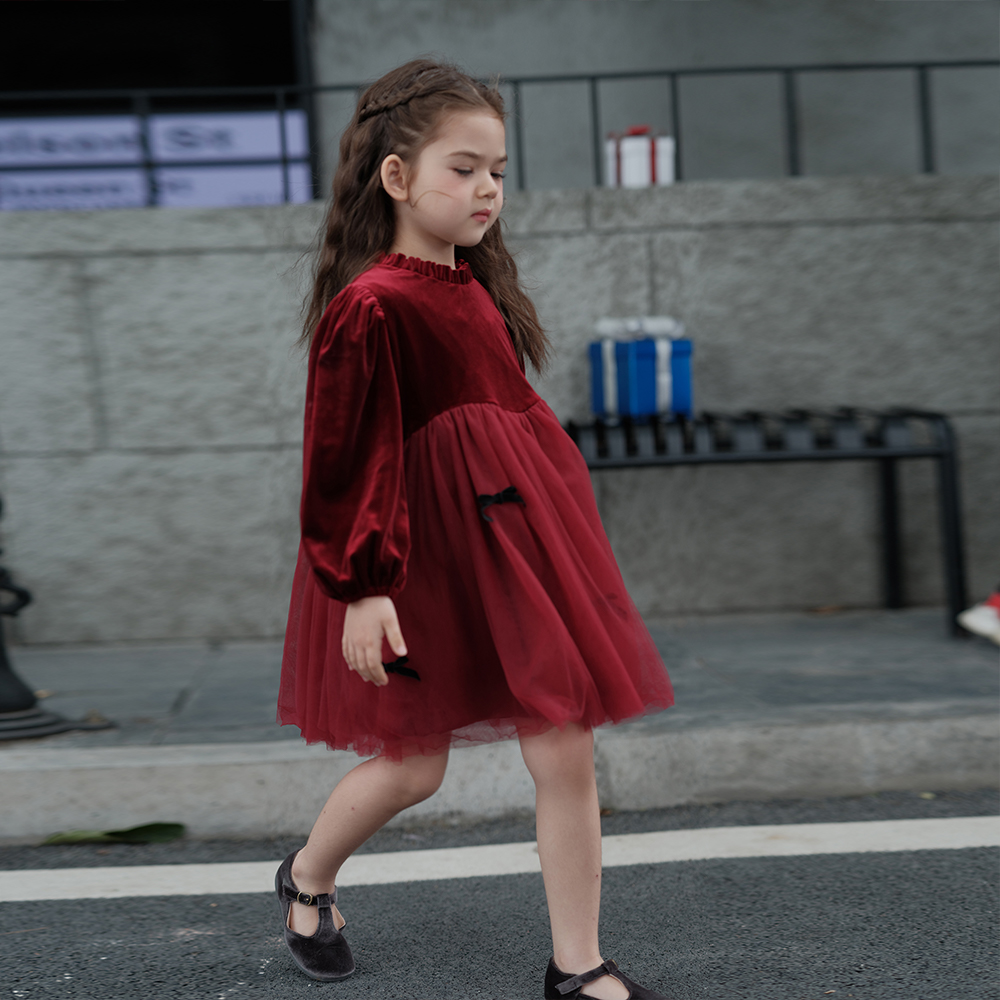 【初煦高端女童】秋冬红色丝绒蓬蓬连衣裙公主礼服裙拜年服纱纱裙