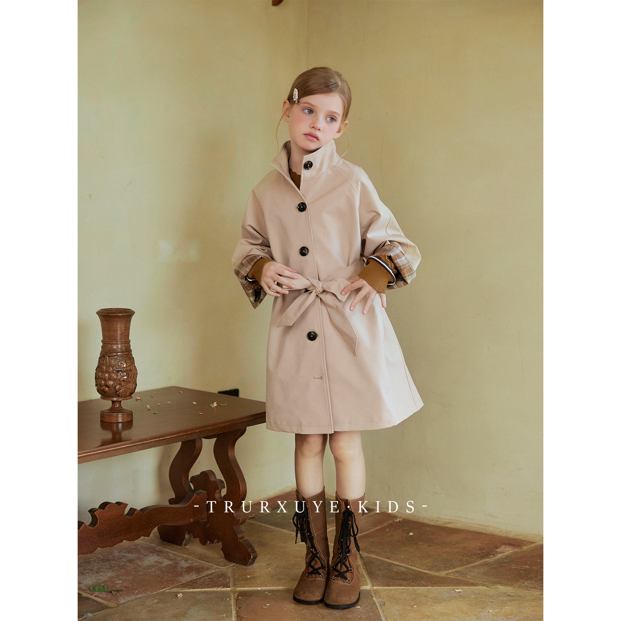 初煦女童英伦风中长款风衣秋季2025新款儿童装女宝宝休闲长袖外套