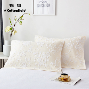 棉田全棉家用一对装枕巾纯棉纱布情侣单人枕头毛巾四季吸汗柔软