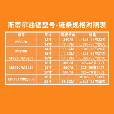 斯蒂尔款油锯链条专用规格MS250/MS251油锯链条进口通用电锯链条