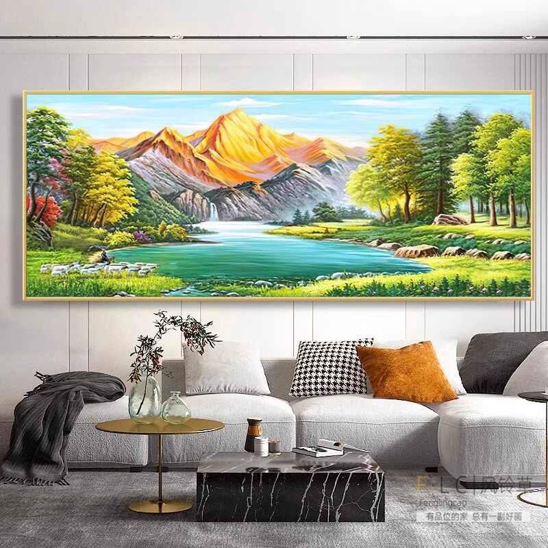 金山银山流水生财十字绣2025新款线绣客厅手工刺绣山水风景画现代