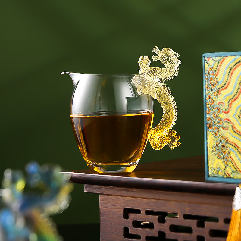 琉璃龙把手公道杯日式玻璃分茶器耐热加厚泡茶杯茶海透明功夫茶具