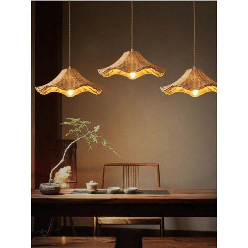 东南亚藤编餐厅吊灯简约吧台卧室民宿床头灯咖啡厅酒店草帽藤艺灯