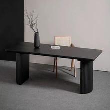 侘寂风黑色实木餐桌长方形家用饭桌白蜡木办公洽谈桌椭圆会议长桌